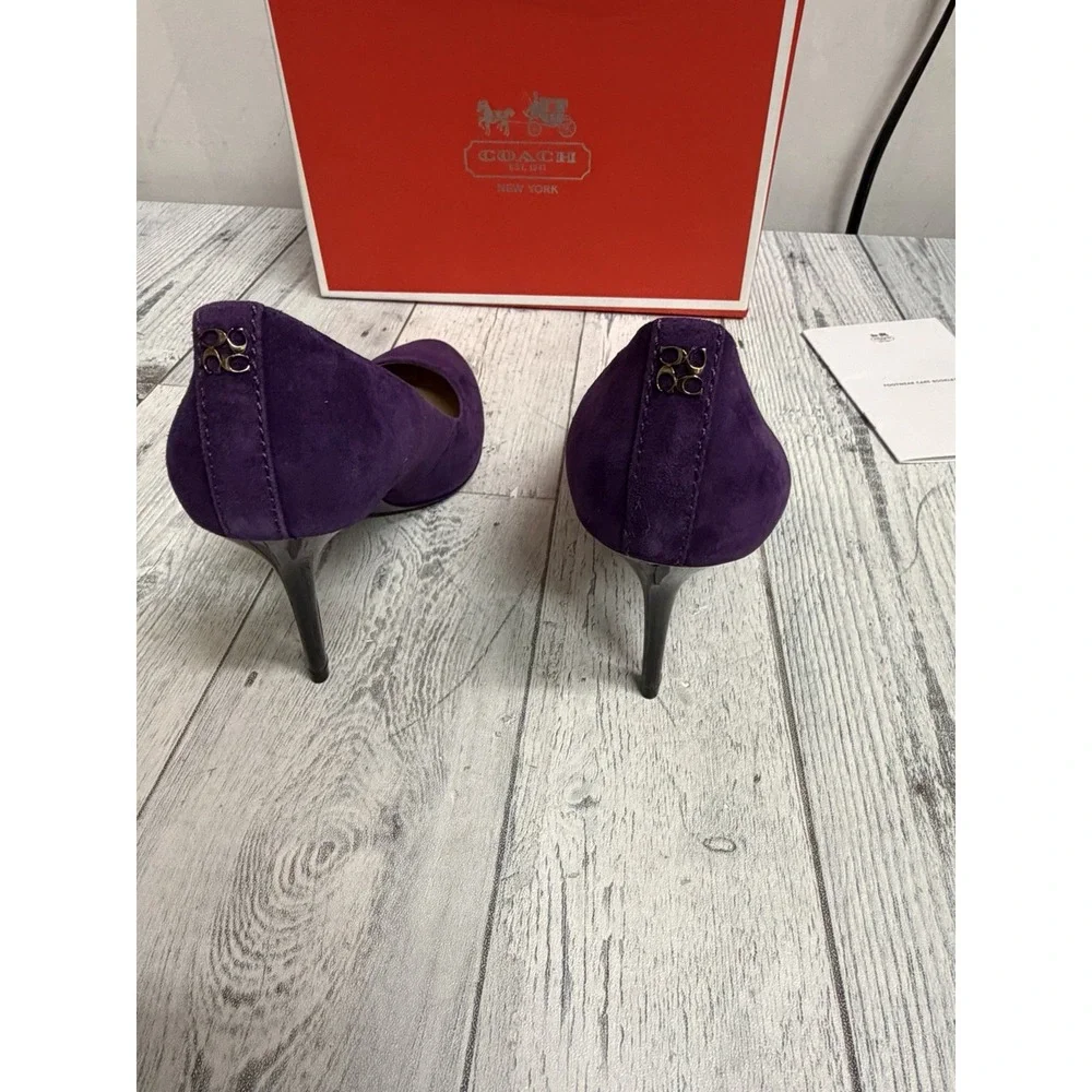 Coach Nala Size 5.5B Womens Purple Stiletto Heels Kid Suede Leather Deep Plum